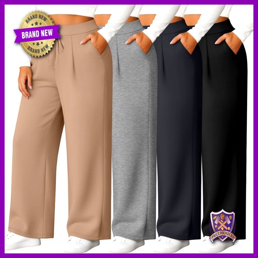 Plus Size Wide Leg Sweatpants 4-Pack High Waist Drawstring Yoga Joggers